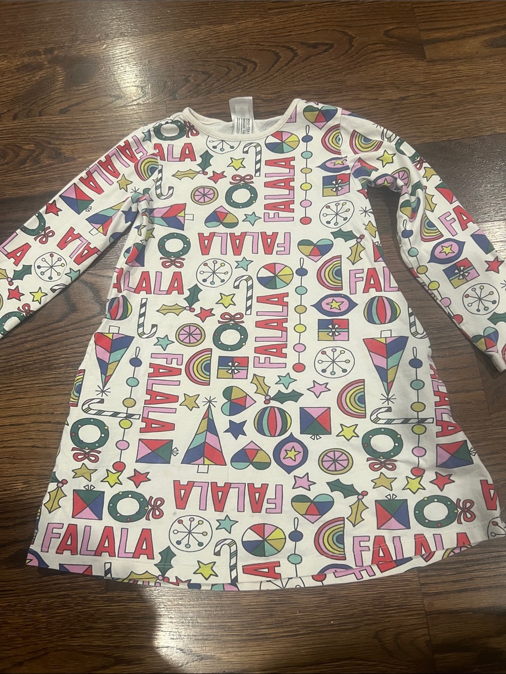 Hanna Andersson White Long-Sleeve Holiday Print Dress with Multicolor Accents